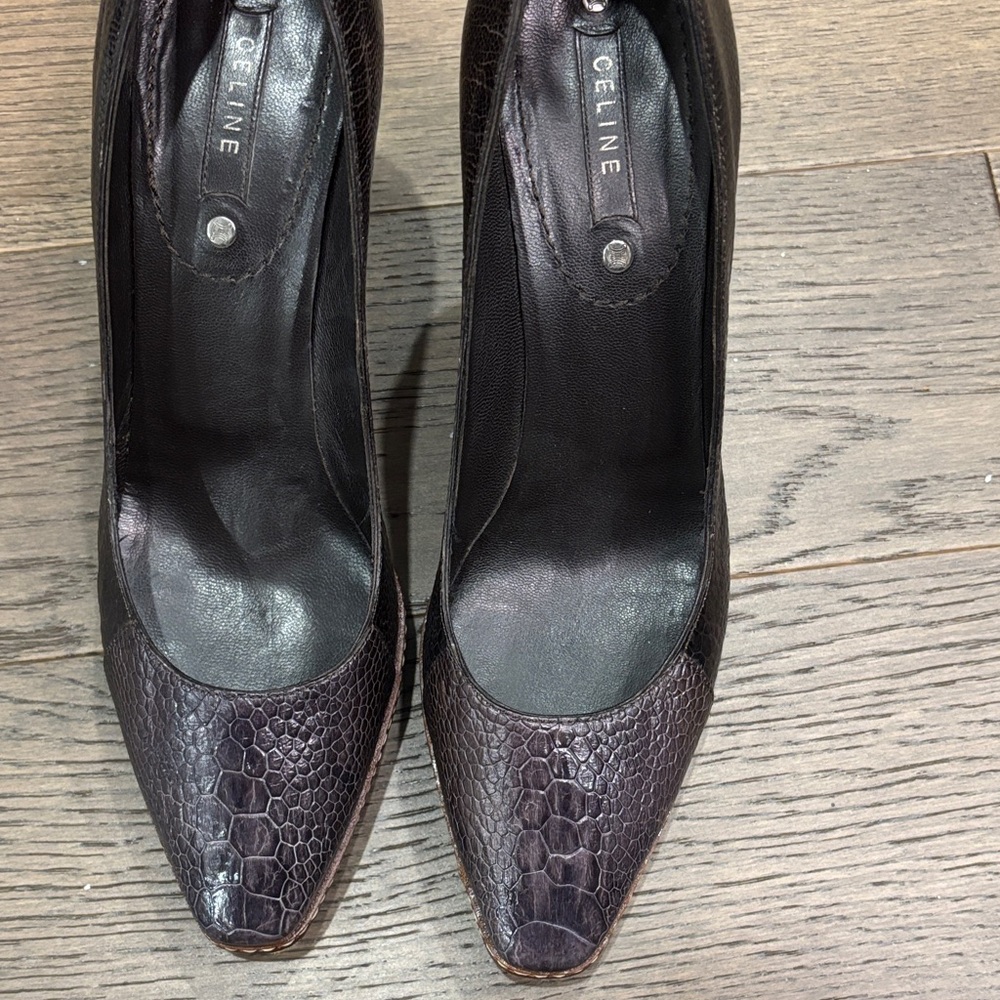 Celine Dark Purple Textured Leather Heels